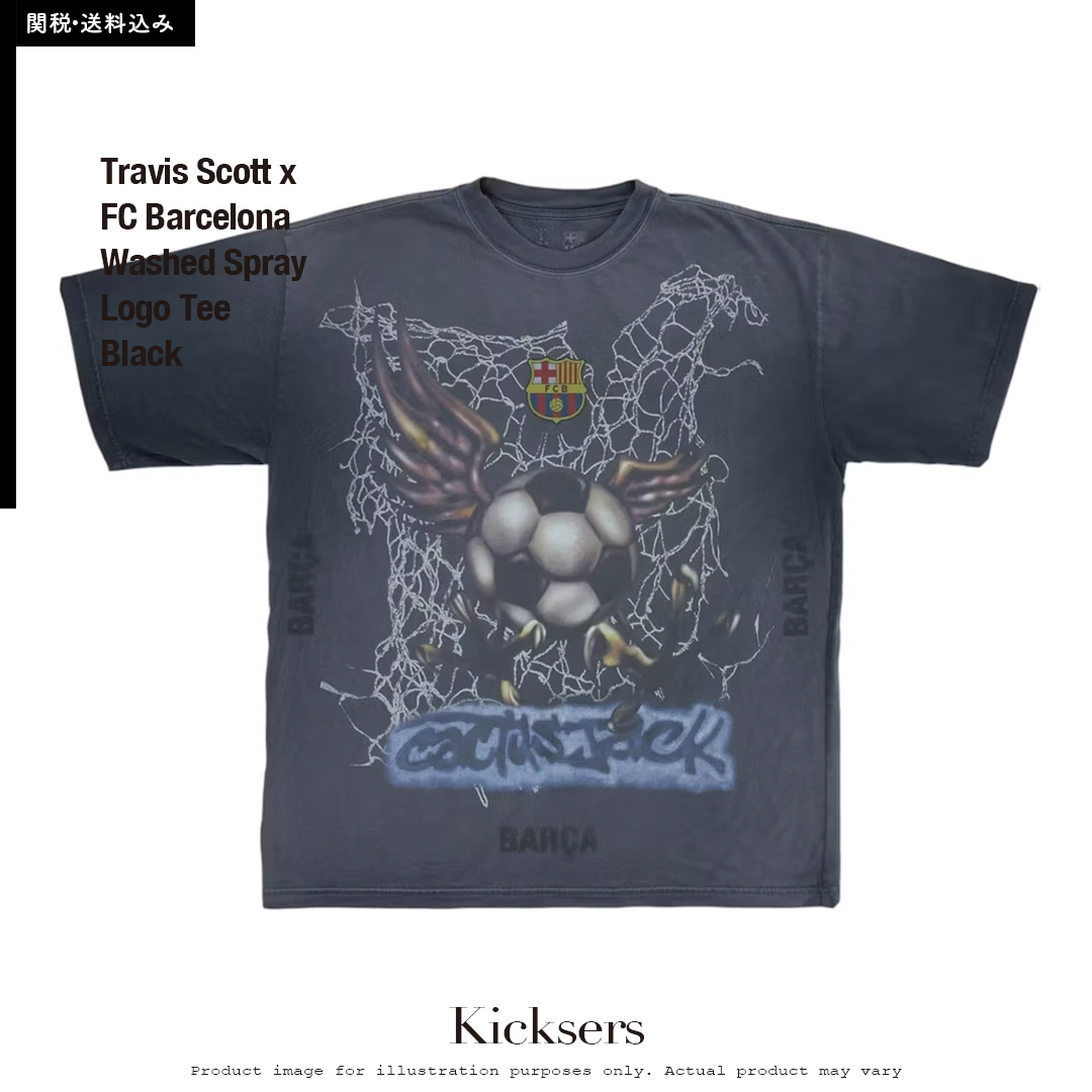 Travis Scott FC Barcelona Washed Spray Logo Tee バルセロナ