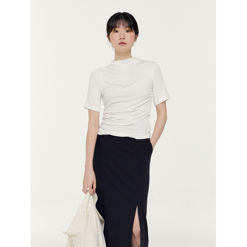 ★MOHAN★ RTS HALF NECK DRAPED TOP _3COLORS