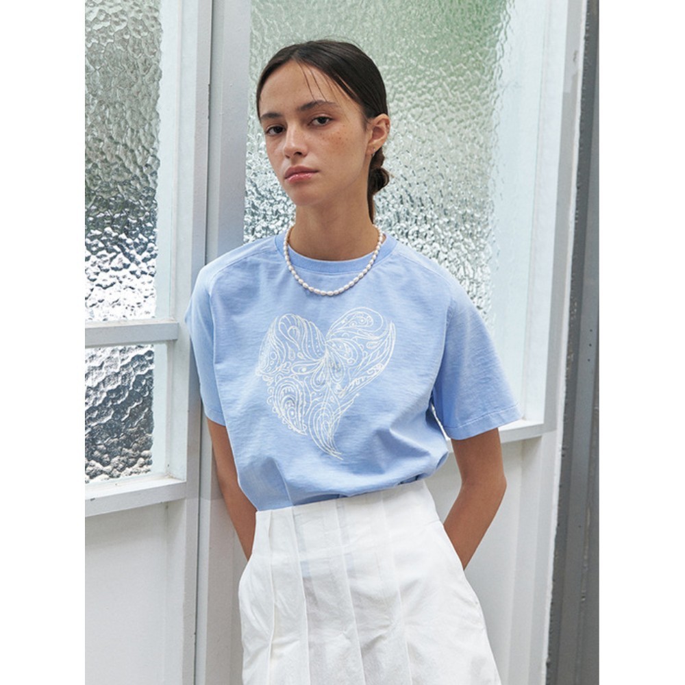 ★MOHAN★ RTR HEART PAISLEY HALF SLEEVE TOP _3COLORS