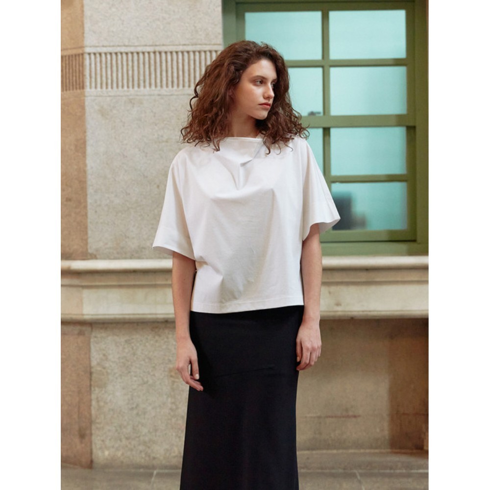 ★MOHAN★ TWS DRAPED NECK HALF SLEEVE TOP _3 COLOR