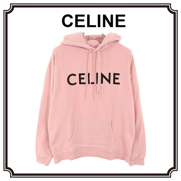 【 CELINE 】クラシックロゴルーズプルオーバーパーカーピンク