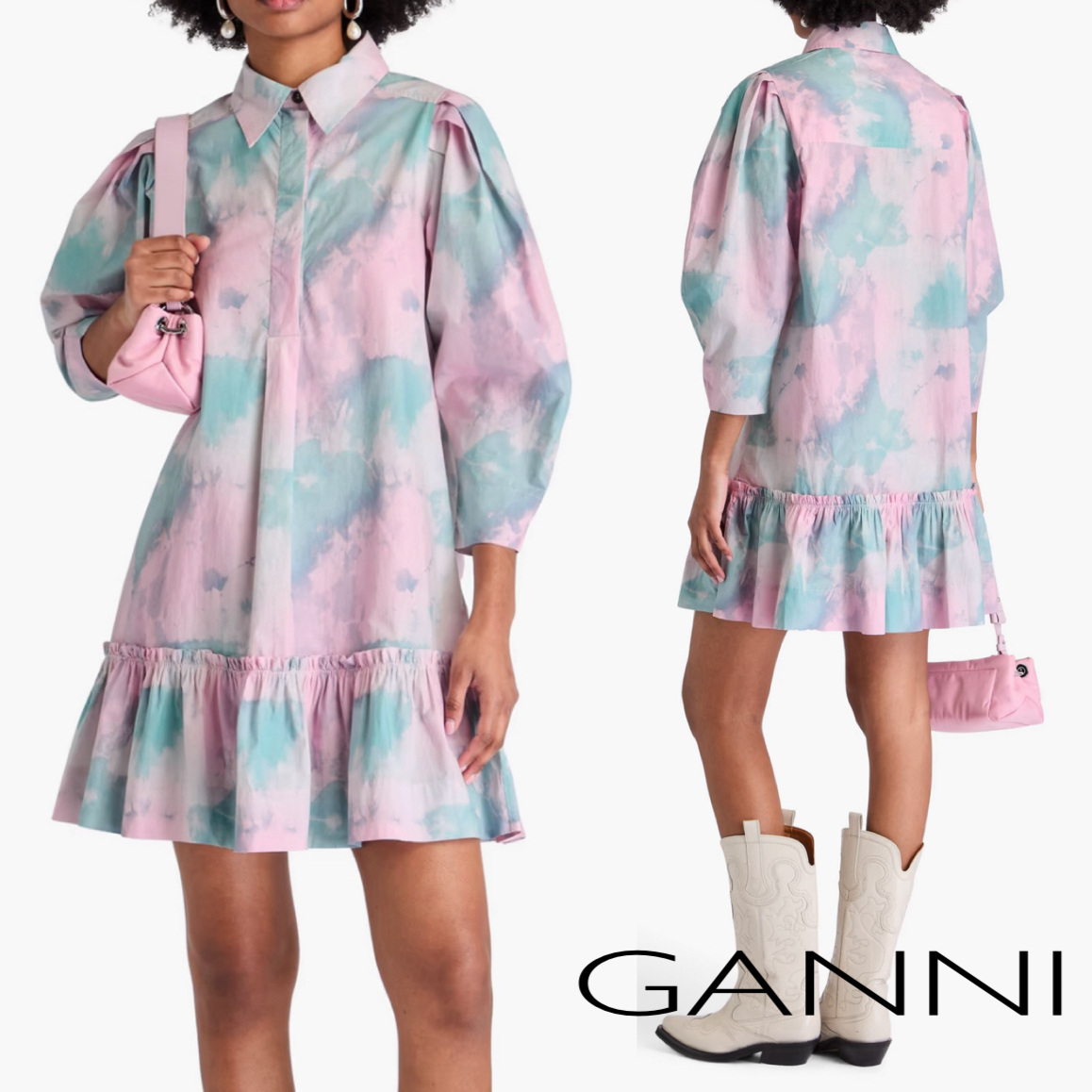 プリント柄★コットン★シャツワンピース★ GANNI