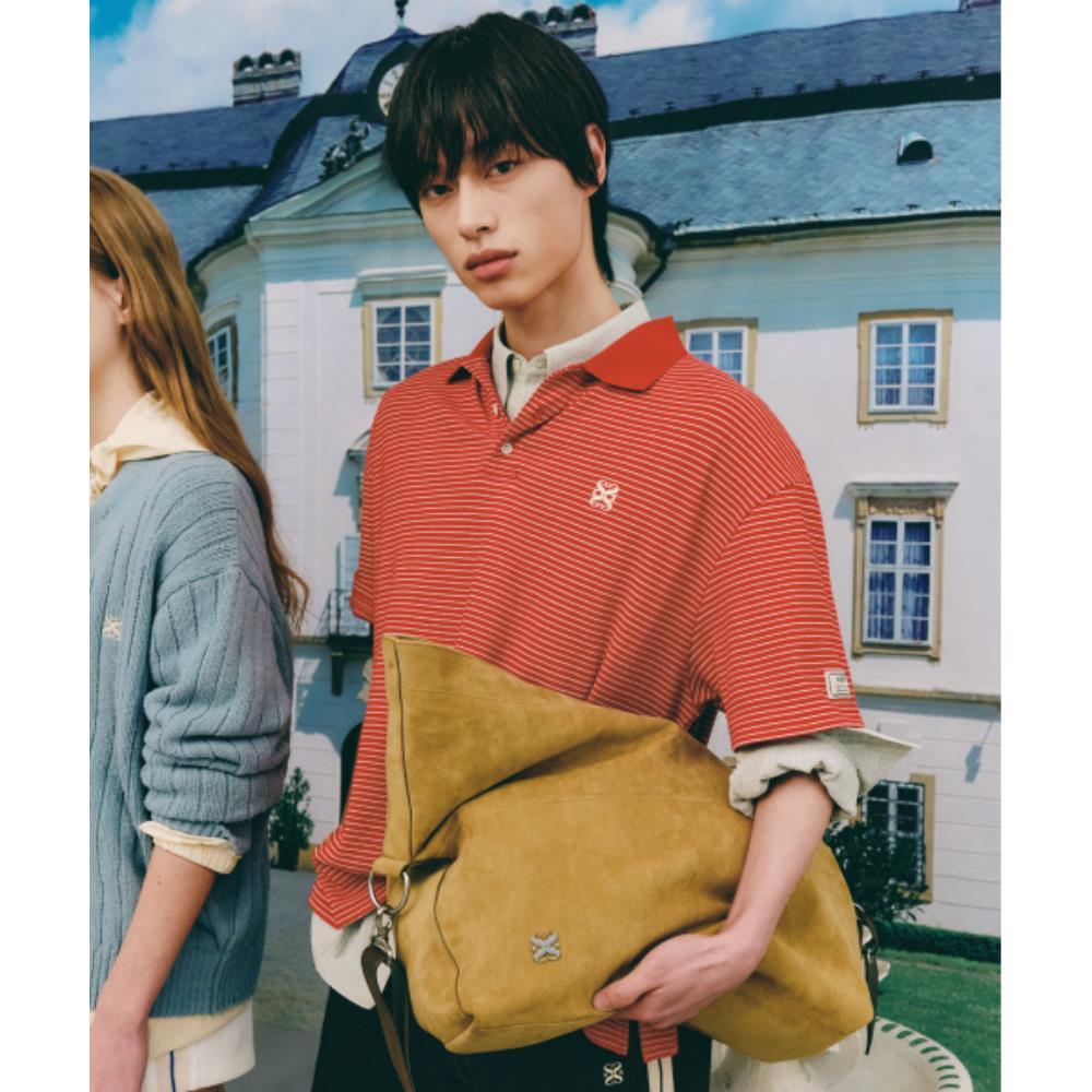 ポロシャツ SATUR Striped collar short sleeve t-shirt red SA252UTS15RD
