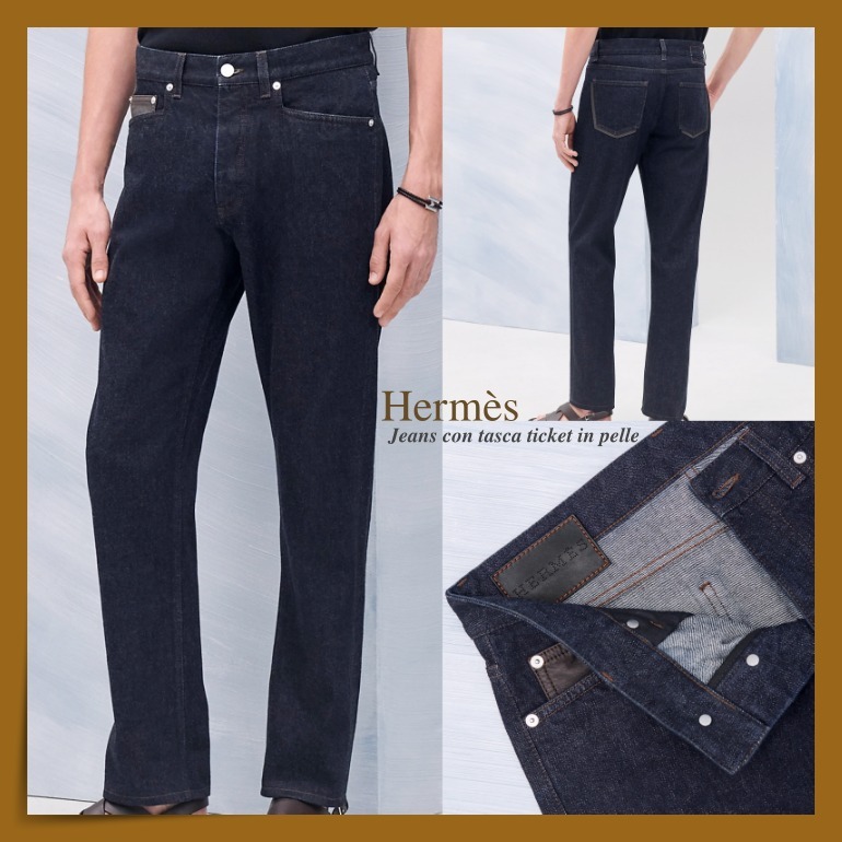 【HERMES】上質素材☆綺麗なレザーチケットポケット付きジーンズ