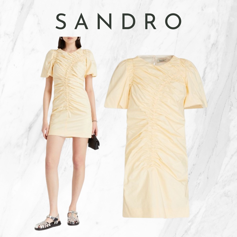 【sandro】関税・送料込★イエロー ミニワンピース ルーシュ入り