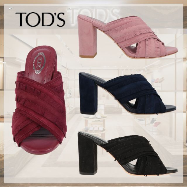 TOD'S* トッズ ロゴ レザー スエード サンダル フリンジ 送関込