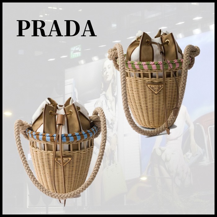 ■PRADA プラダ ミニ ウィッカー バケットバッグ