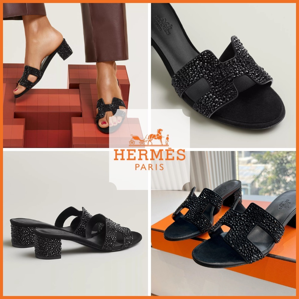 【華やかビジュー】HERMES オアジス サンダル ブラック