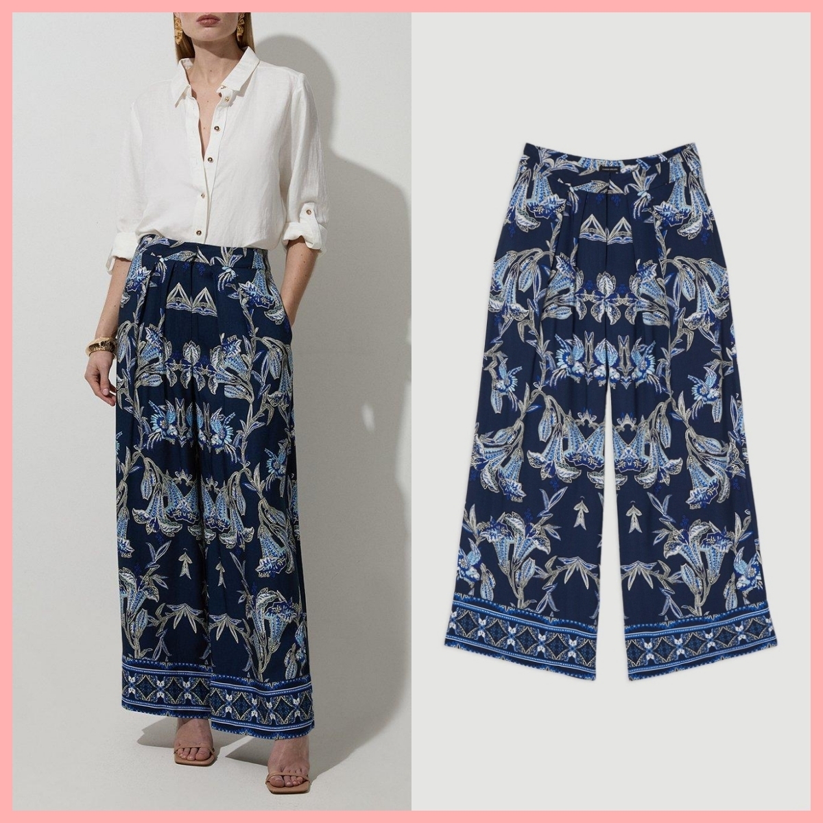 日本未入荷★Karen Millen 花柄ギャザーワイドパンツ