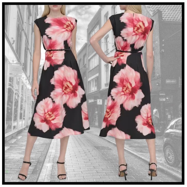 DKNY ★ フローラル 花柄 キャップスリーブ ドレス エレガント