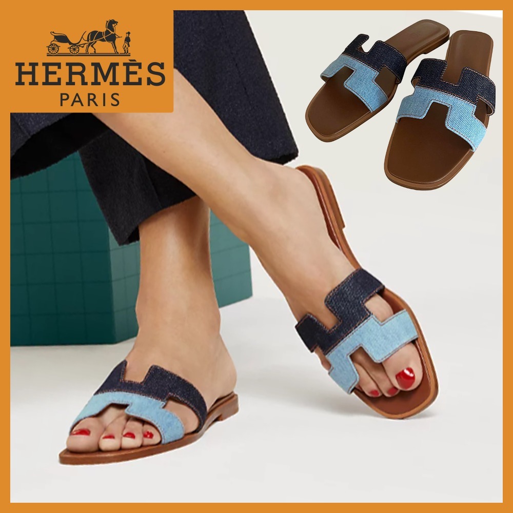 バイカラー♡ HERMES オラン デニム サンダル