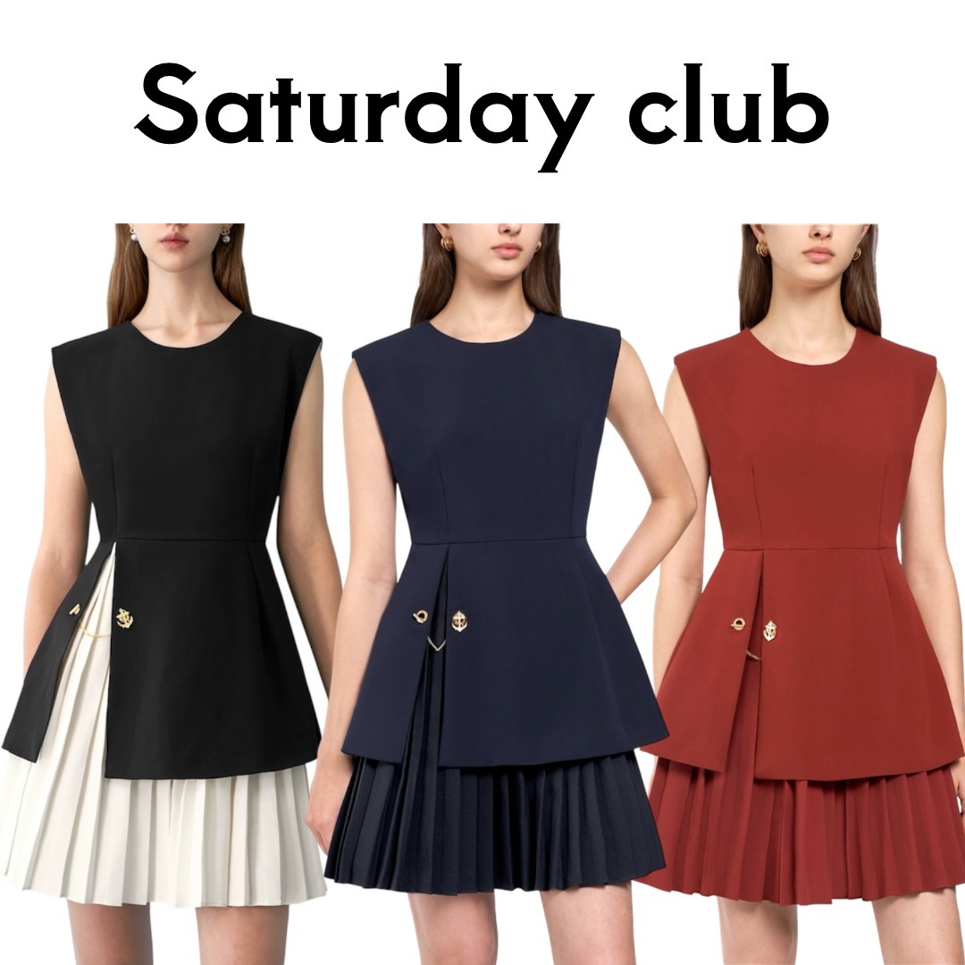 SATURDAYCLUB サイドスリットコントラストプリーツヘムドレス