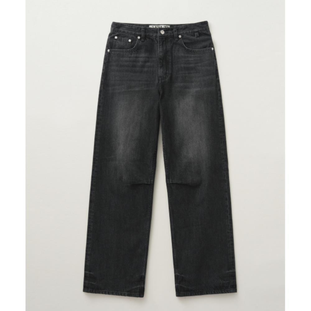 デニム・ジーパン SATUR Crease hemline wide denim pants black washed SA243MDP0