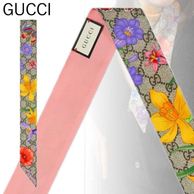 すぐ届く*GUCCI*グッチ*GGフローラ プリント シルク ネックボウ