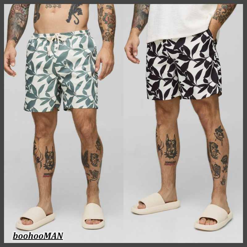 ★boohoo MAN★リーフプリントのミドル丈 水着 海パン(送料込)