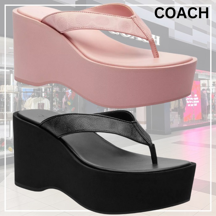 厚底★Coach★シグネチャーキャンバス トングウェッジサンダル