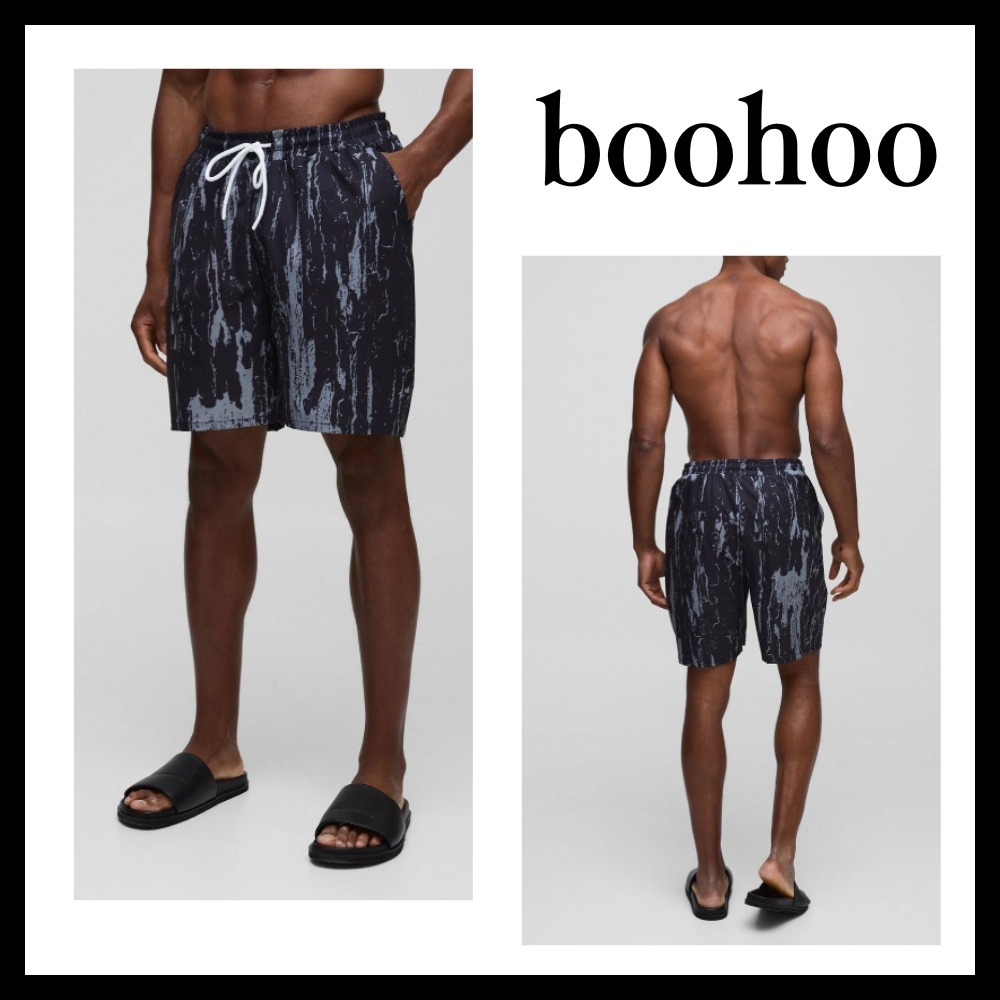 ◆boohoo◆ アブストラクトリーフプリント スイムショーツ