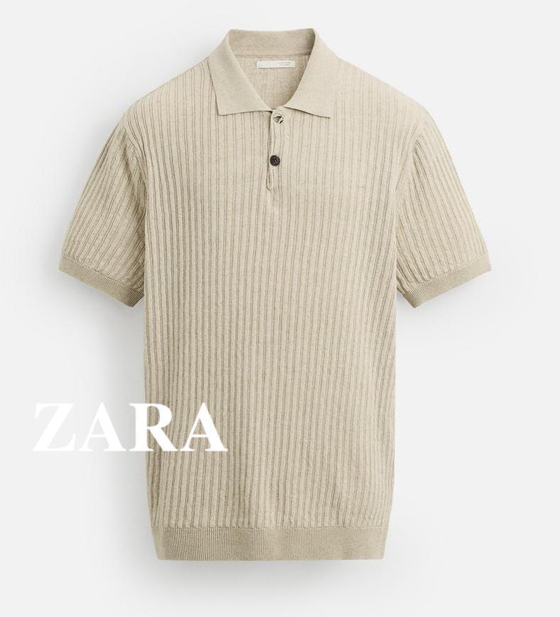 ★ドイツ発*ZARA*新作*リブテクスチャーニットポロシャツ/BEIGE
