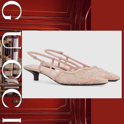 【GUCCI】キャンバス ジャカード スリングバック パンプス GG クリスタル ウィメンズ スリングバック パンプスクリスタル