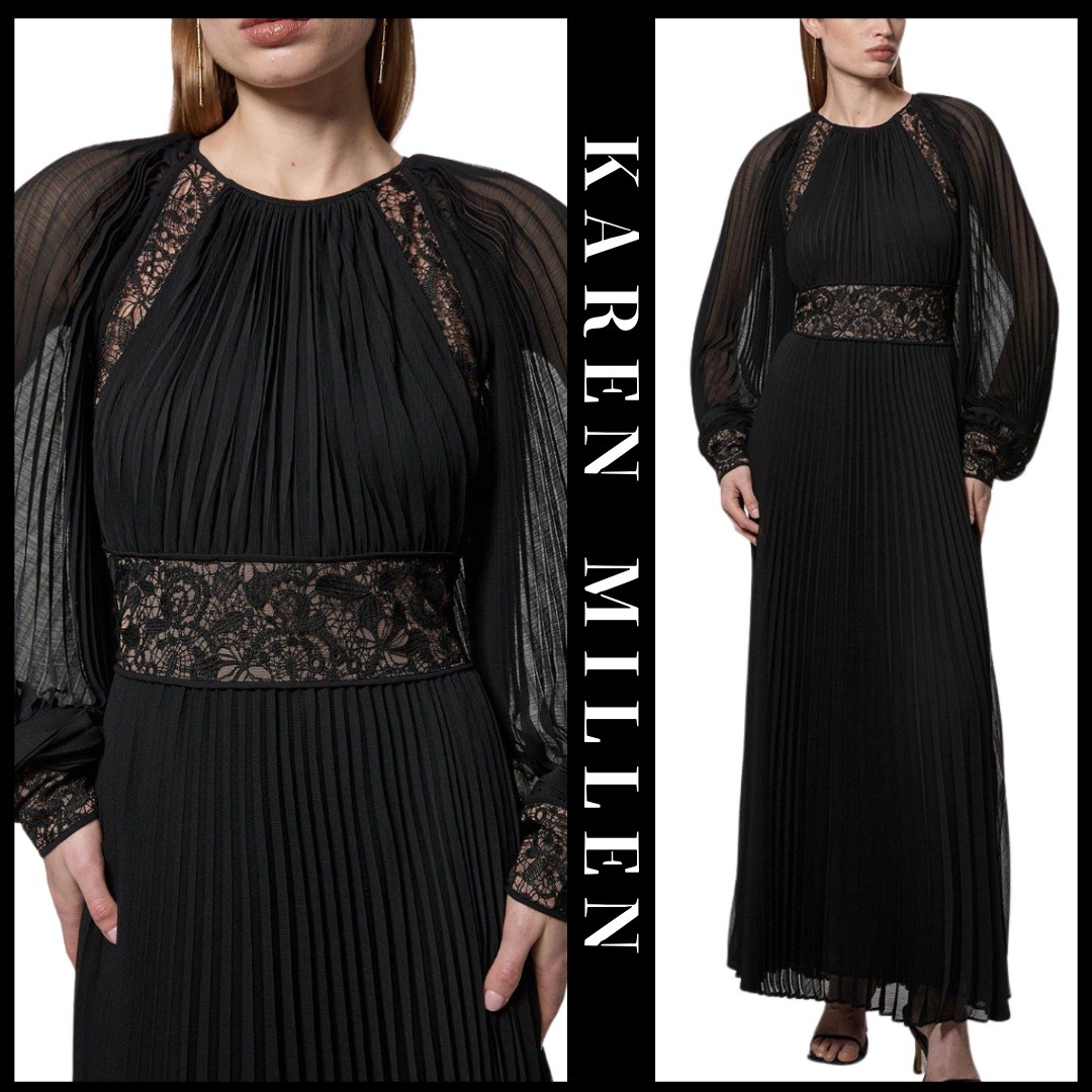 KAREN MILLEN 日本未入荷 ドレス 長袖 レース フレア プリーツ