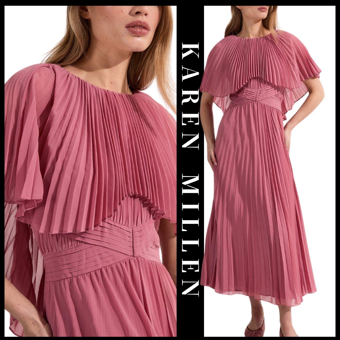 KAREN MILLEN 日本未入荷 ドレス 半袖 無地 フレア プリーツ