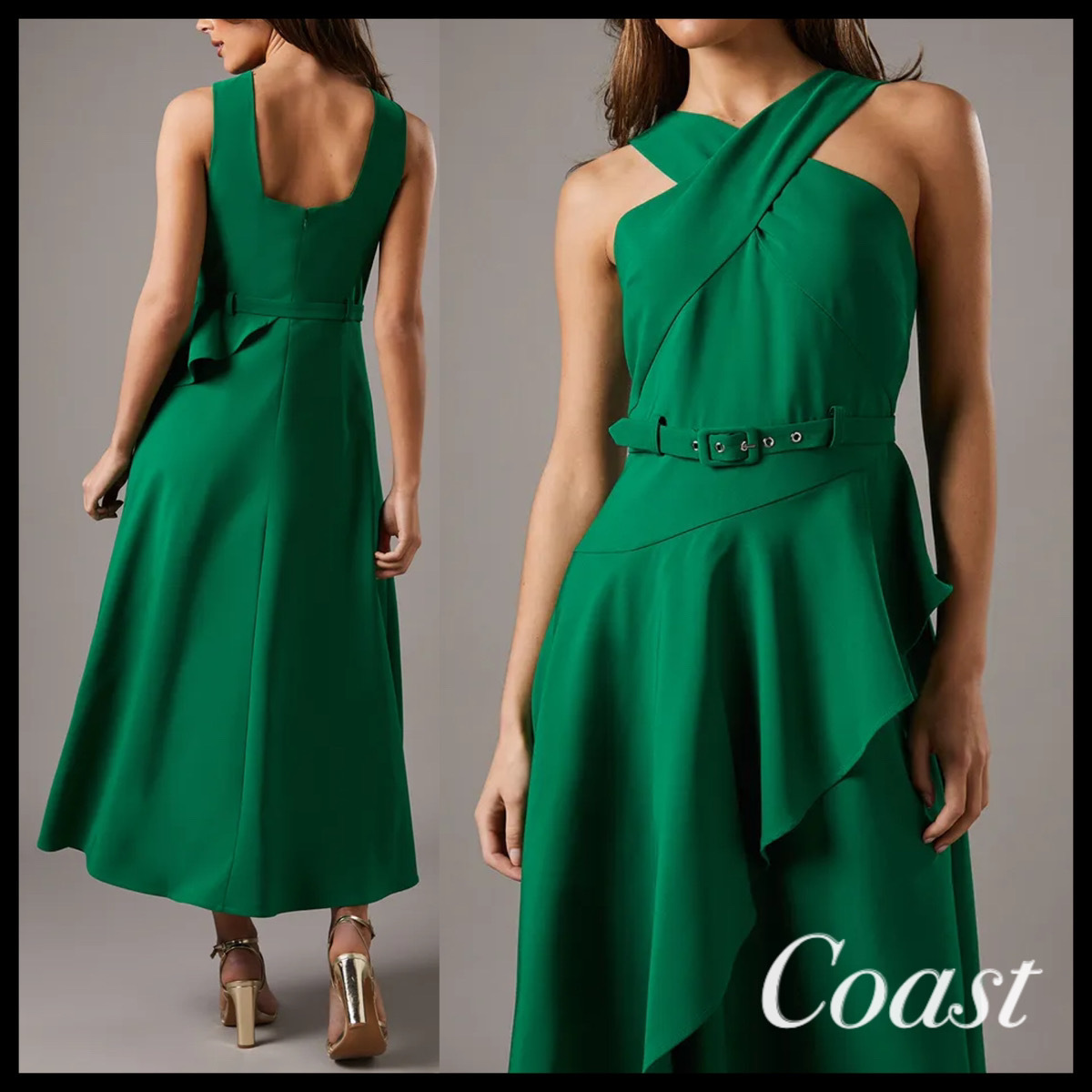 Coast* クロスネック ラッフル フリルドレス