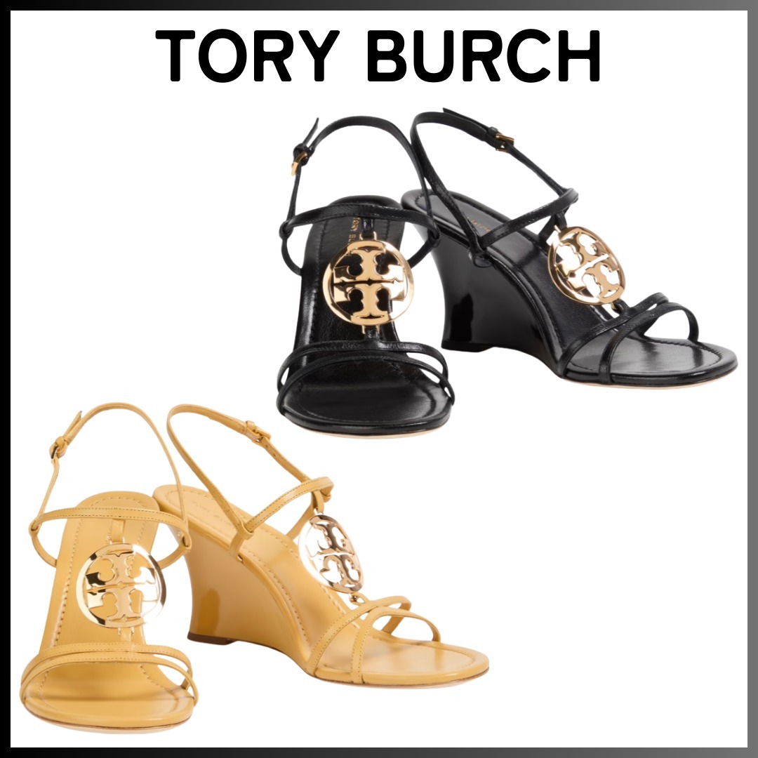 TORY BURCH ：レザー ウェッジ スリングバック サンダル