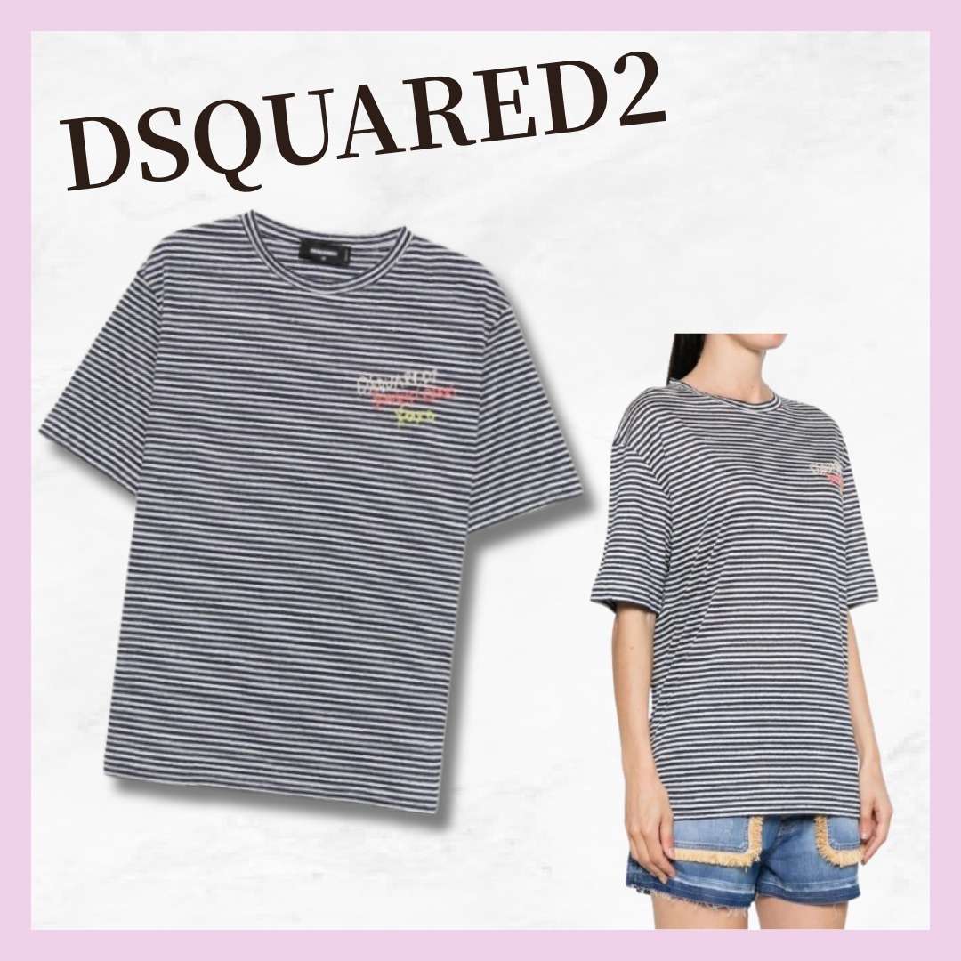 DSQUARED2 サマーラバーズブリージーフィットストライプTシャツ
