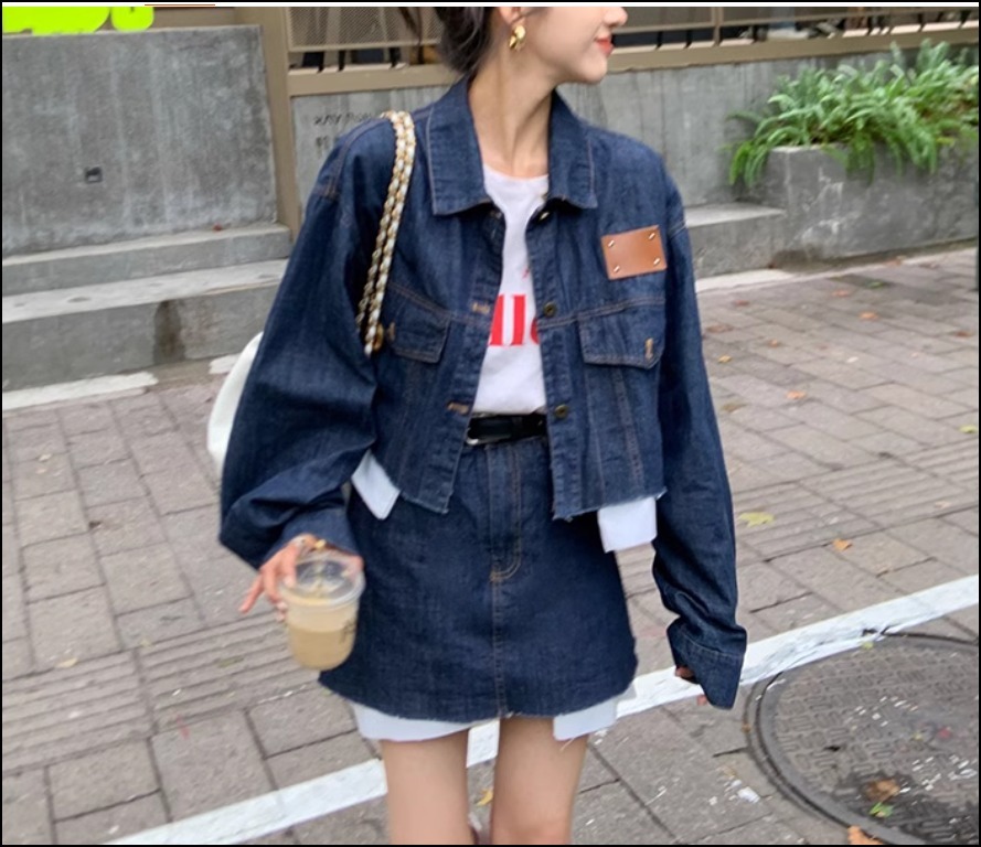 韓国 デニム セットアップ クロップドジャケット ミニスカート