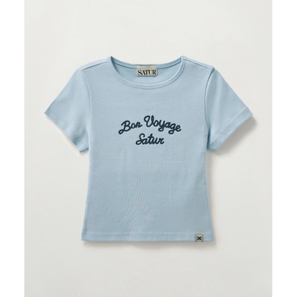 Tシャツ・カットソー SATUR W Bon Voyage Slim Fit Crop T-Shirt Sky Blue SA252WTS35