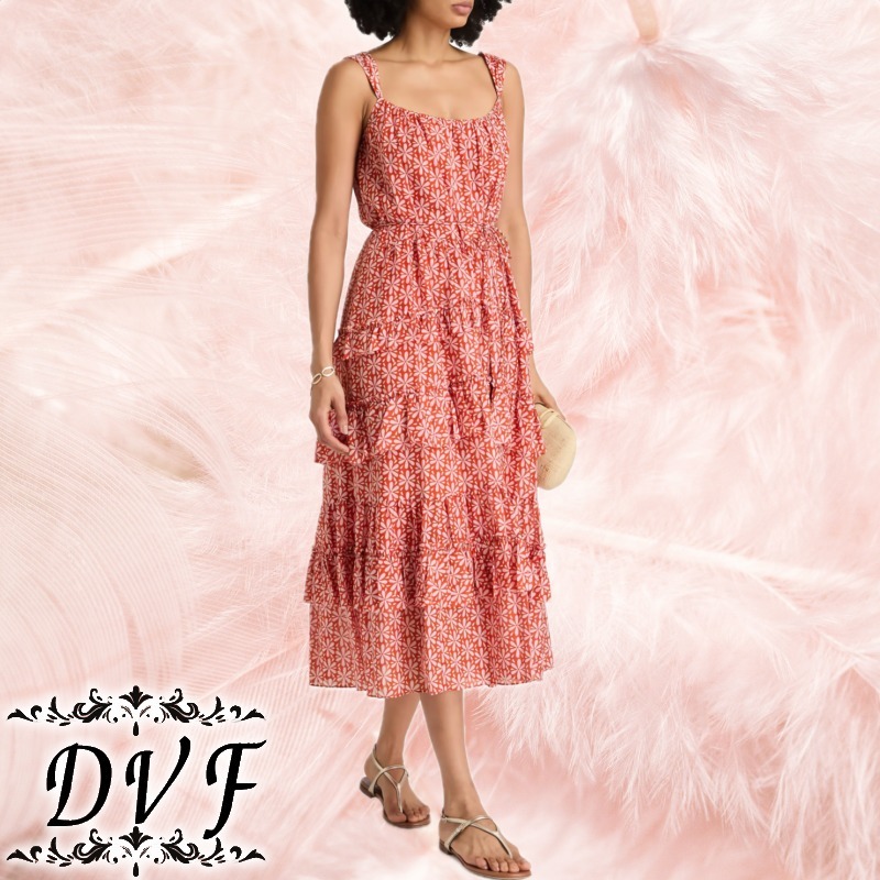 DVF★コットン&シルク混ボイル ミディワンピース ティアード