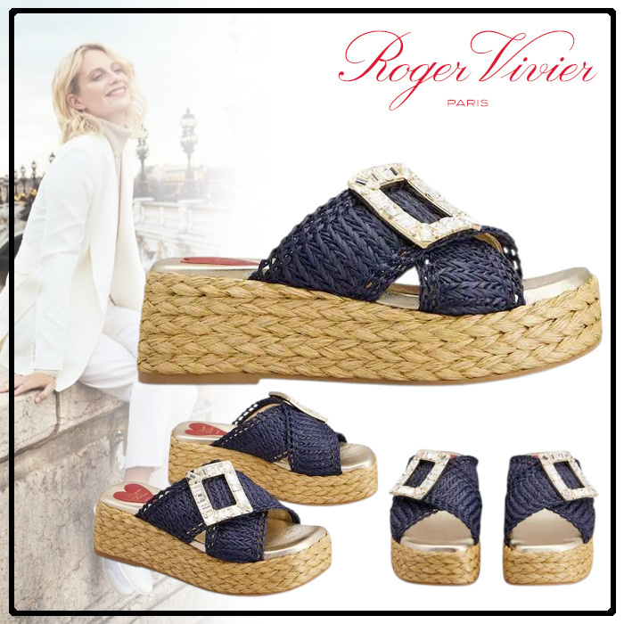 Roger Vivier◆直営買付 ラフィア バックル ウエッジ ミュール