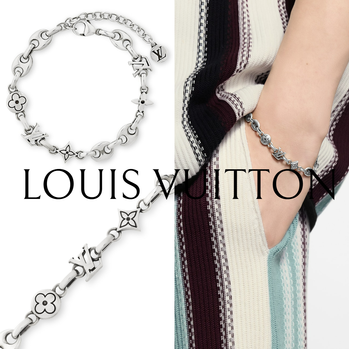 メンズ*LV*モノグラム セーラーブレスレット シルバー M02743