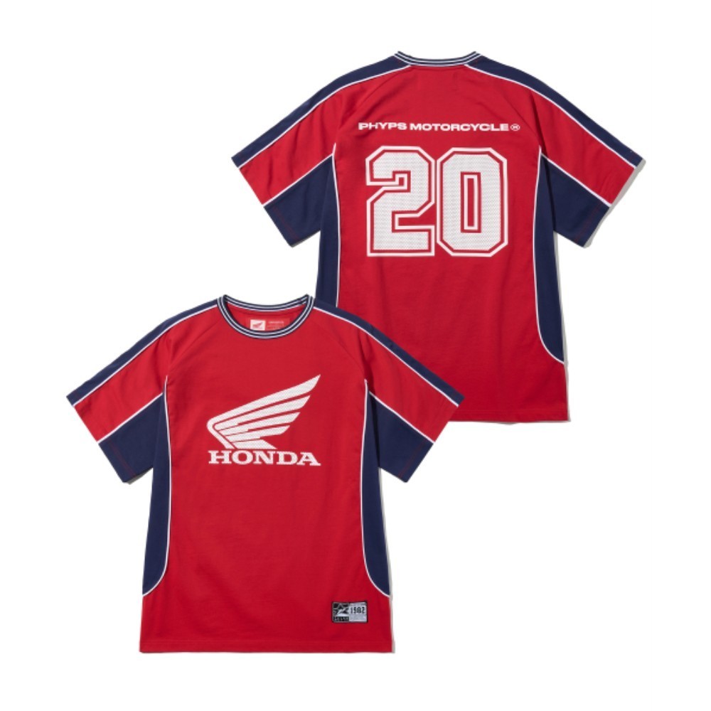 Tシャツ・カットソー HONDA MOTORCYCLE Football Color Block Short Sleeve Red