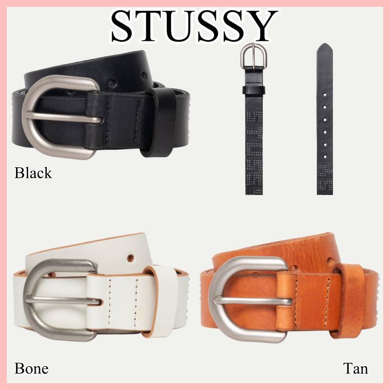 STUSSY スタッズ LETTER ベルト Black Bone Tan 送料込み