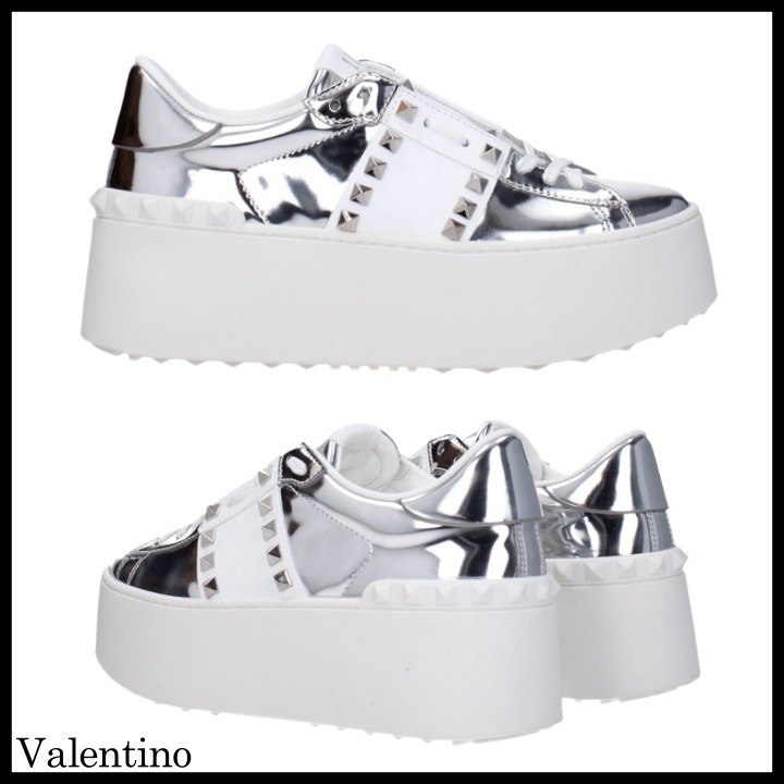 関税送料込◆Valentino◆スタッズ 厚底スニーカー シルバー