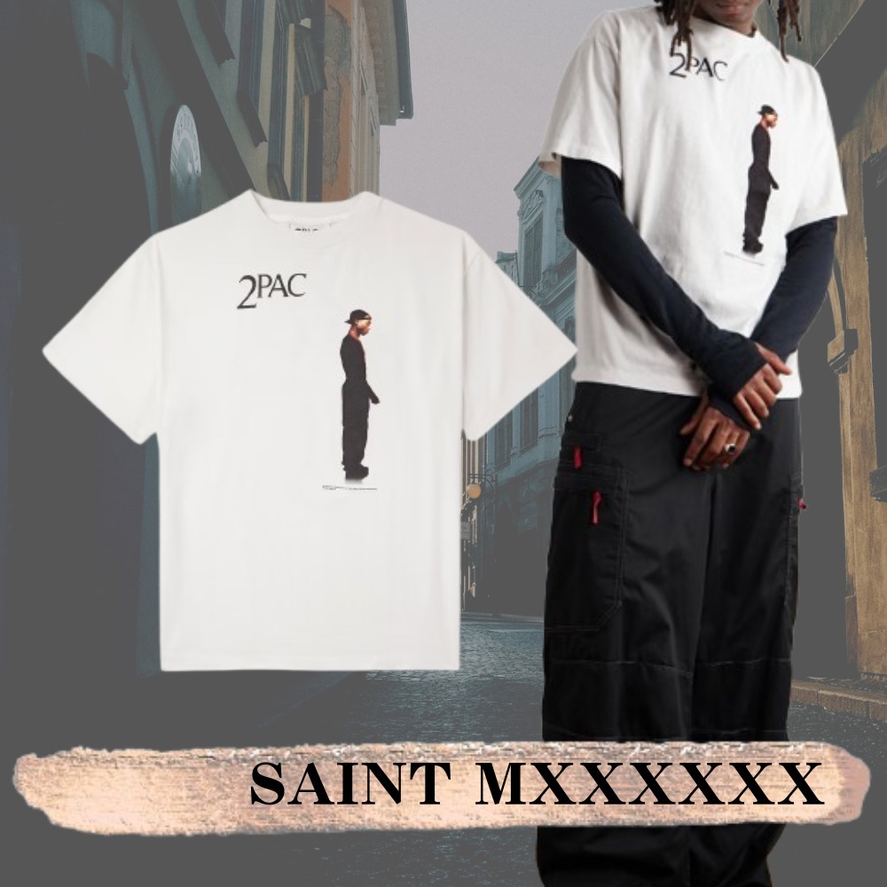 Saint Mxxxxxx☆関税込☆2PacプリントコットンジャージーTシャツ