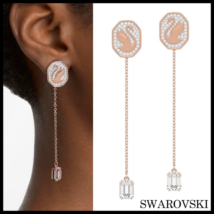関税送料込◆SWAROVSKI スワロフスキー ◆スワン ドロップピアス