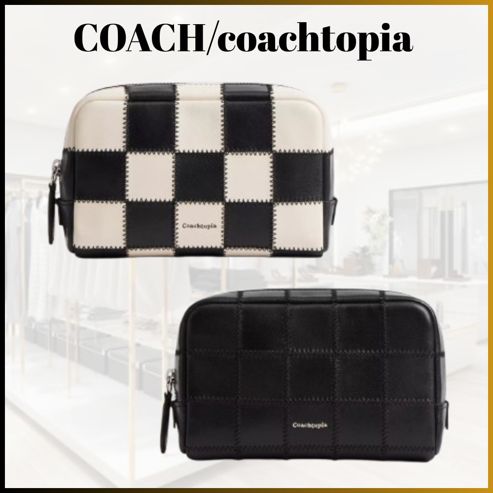 チェッカーボード柄★Coachtopia★レザー 化粧ポーチ 小物入れ
