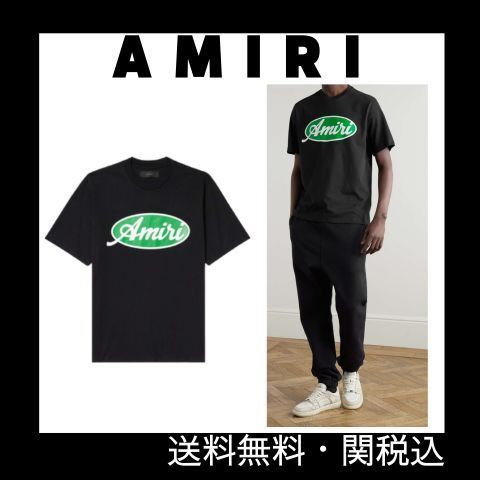 【関送込】AMIRI グリーンロゴプリント コットン Tシャツ