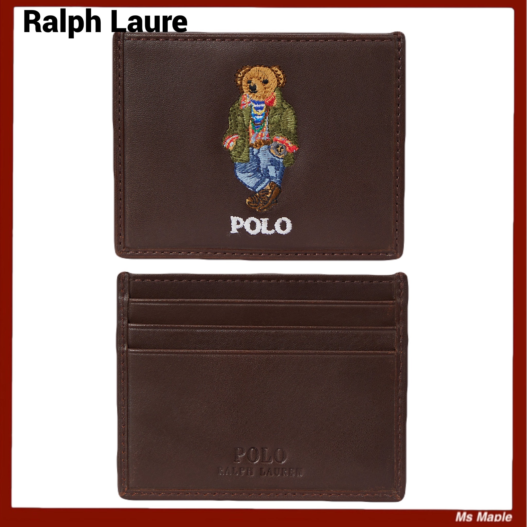 ポロベアの刺繍☆本革レザー【Ralph Lauren】カードケース