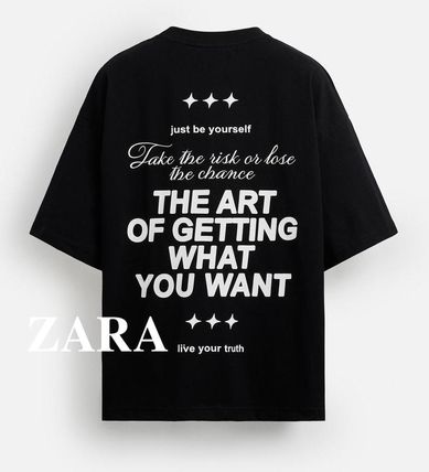 ZARAザラマンメンズ*ICONロゴスローガンTシャツ/BLACK ZARA ザラ メンズTシャツ ジャングル 鳥 インコ 黒Tシャツ