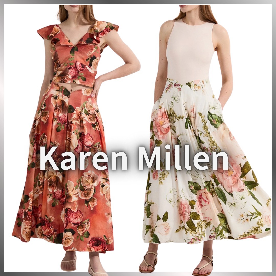 【Karen Millen】 花柄 ハイウエスト マキシスカート