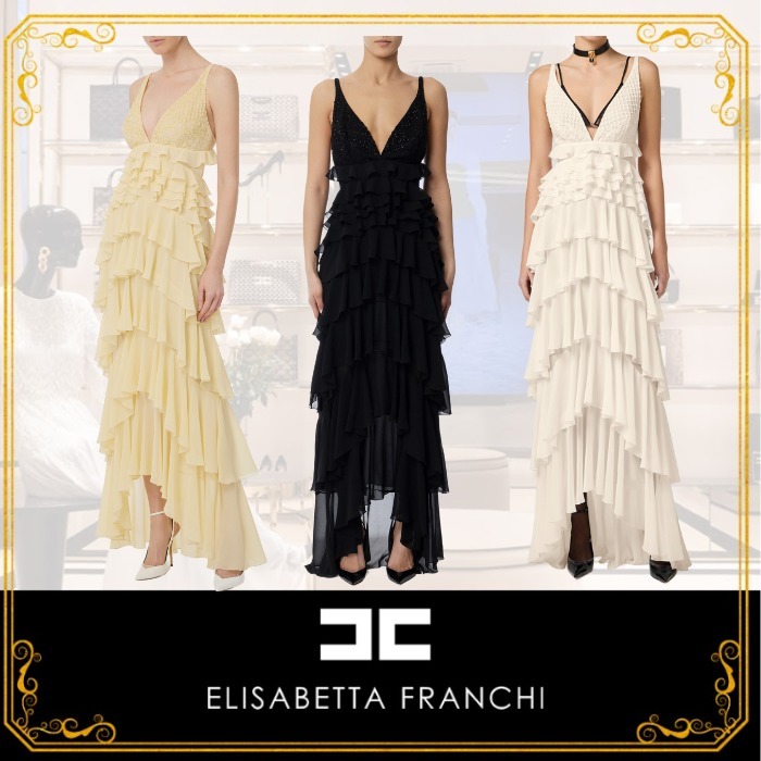 【ELISABETTA FRANCHI】ジョーゼット イブニングドレス 全3色