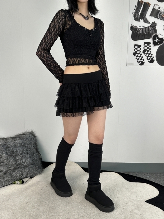 ボトムスその他 HUECLOSET Lace Tiered Mini Skirt HUECLOSET Lace Tiered Mini Skirt (HUE/ボトムスその他