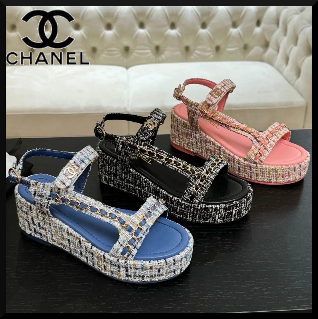 【厚底デザイン♪可愛い】CHANEL ツイード サンダル
