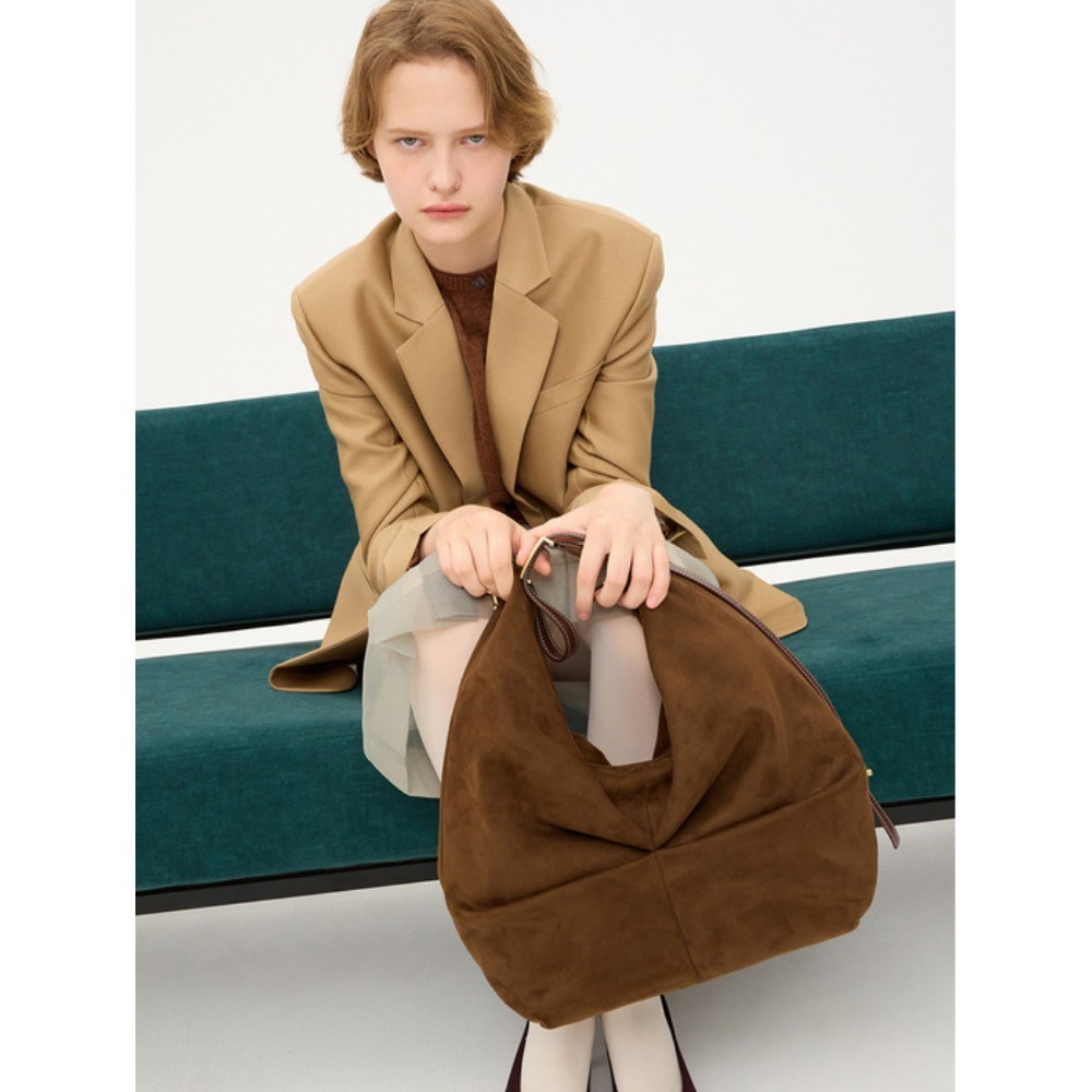 ★JILLSTUART★ [Bow Bag] Dark Brown Suede Mood Shirring Shou