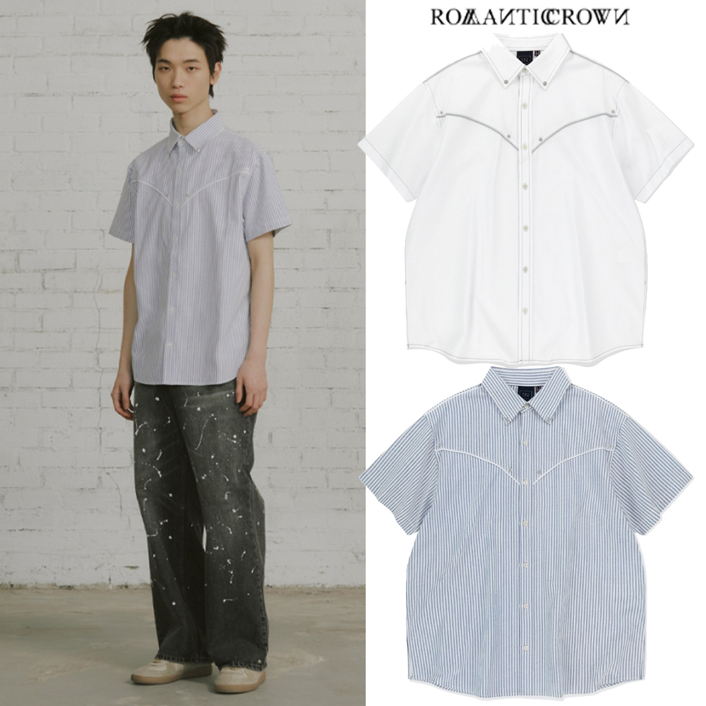 ROMANTIC CROWN★Unisex★PIPING HALF SHIRT_2色