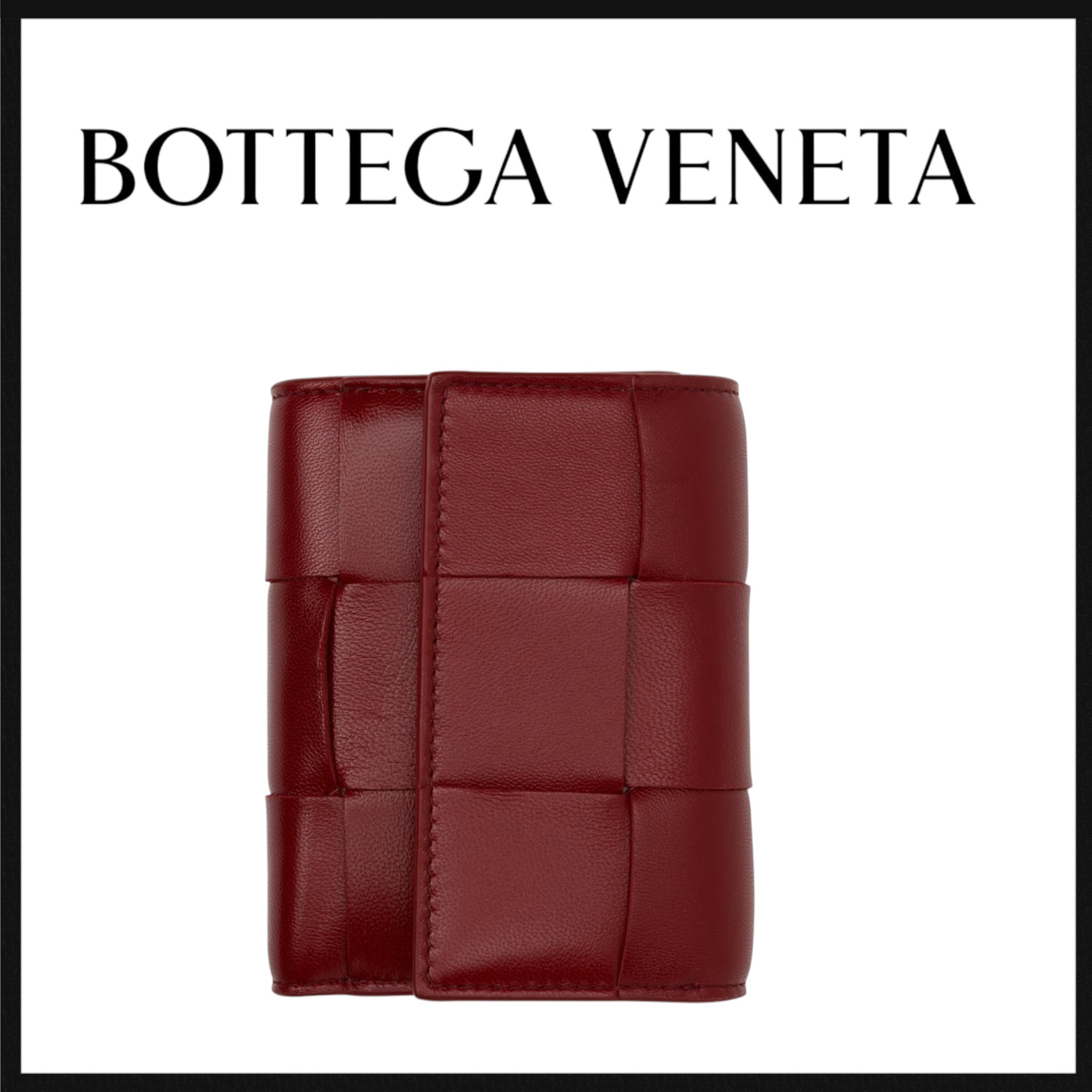 Bottega Veneta レッド Cassette 三つ折り ジップウォレット