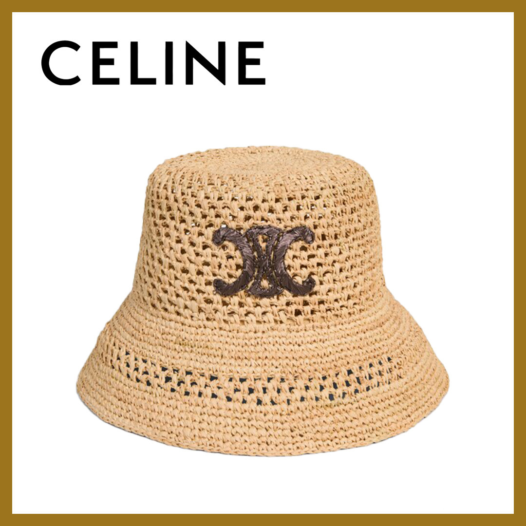 夏の日差しに映える*CELINE*トリオンフ バケットハット ラフィア